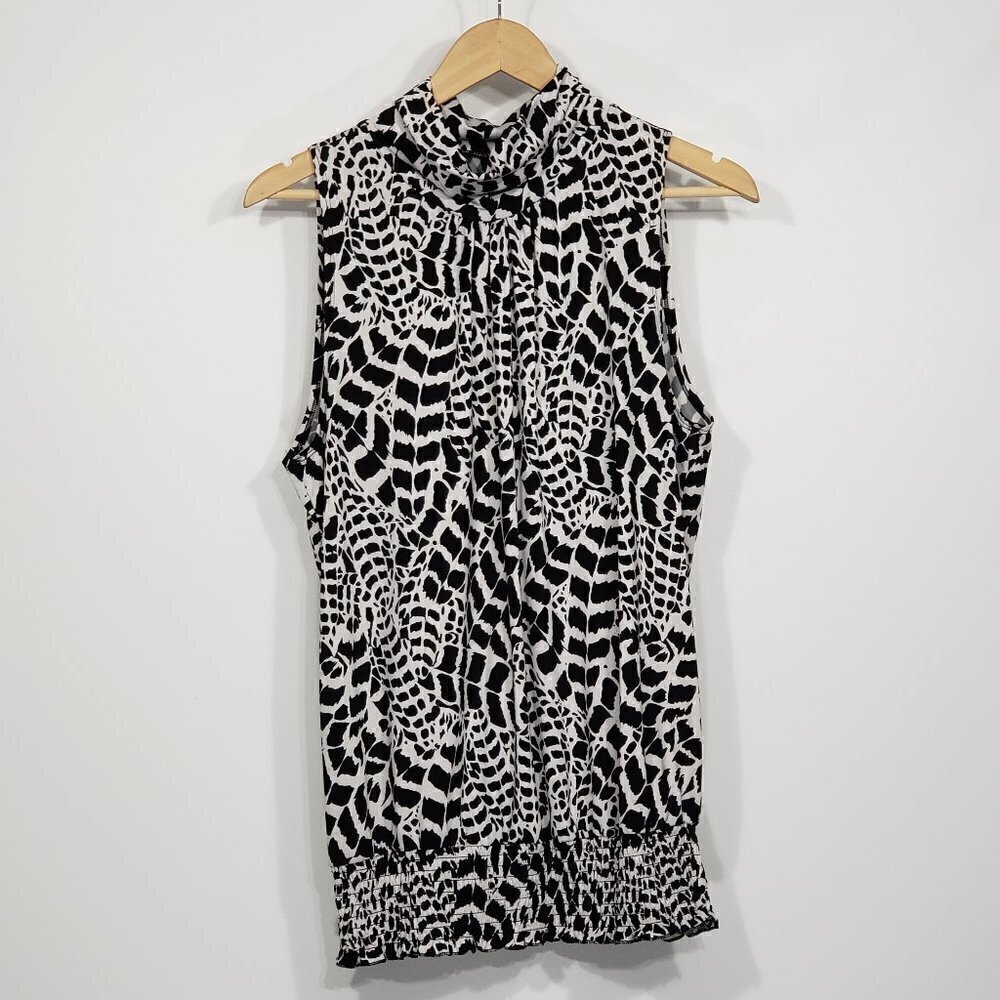 New Directions Black & White Animal Print Sleeveless Blouse Women's Size Large